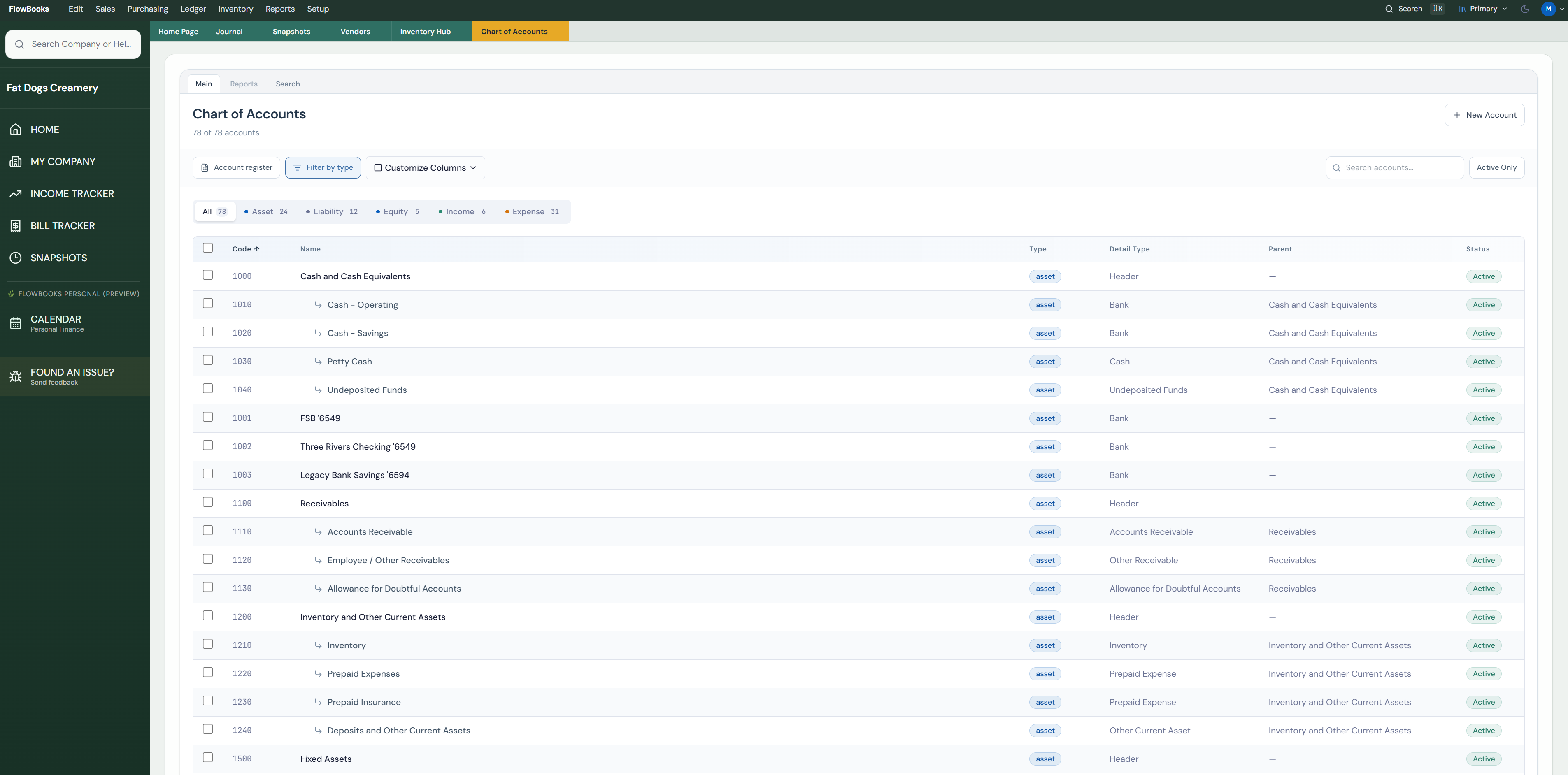 FlowBooks financial reports and accounting summary view